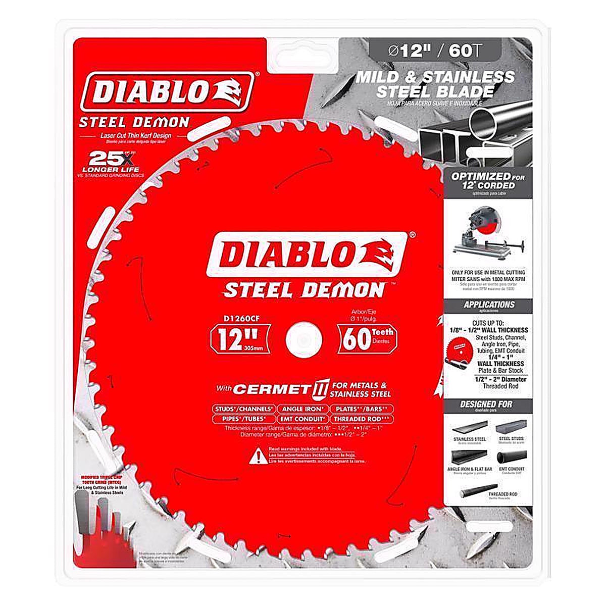 Diablo - D1260CF - Steel Demon 12 In. D X 1 In. Cermet Metal Saw Blade 60 Teeth 1 Pack