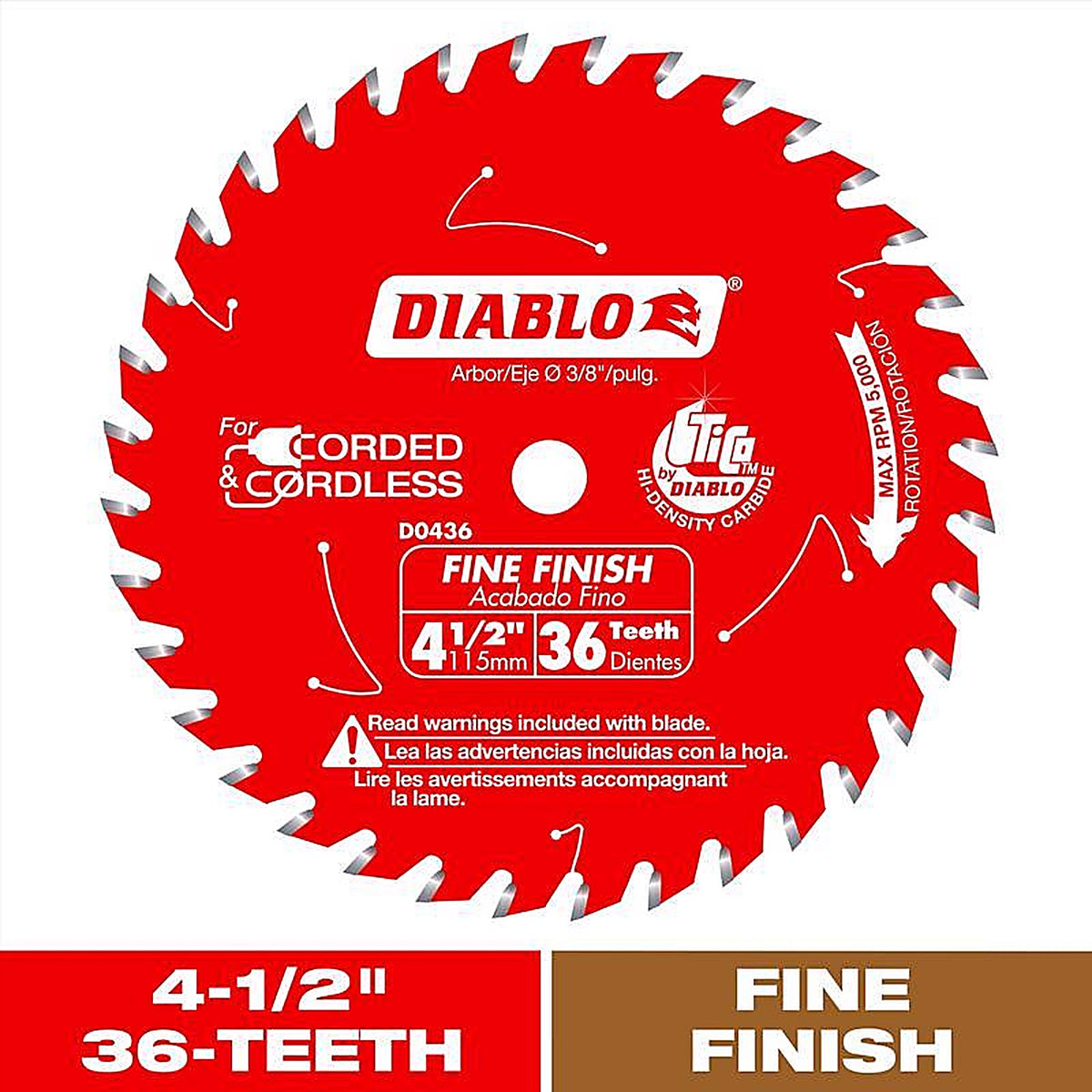 Diablo D0436X 4-1/2 in. D X 3/8 in. S TiCo Hi-Density Carbide Saw Blade 36 teeth 1 pc