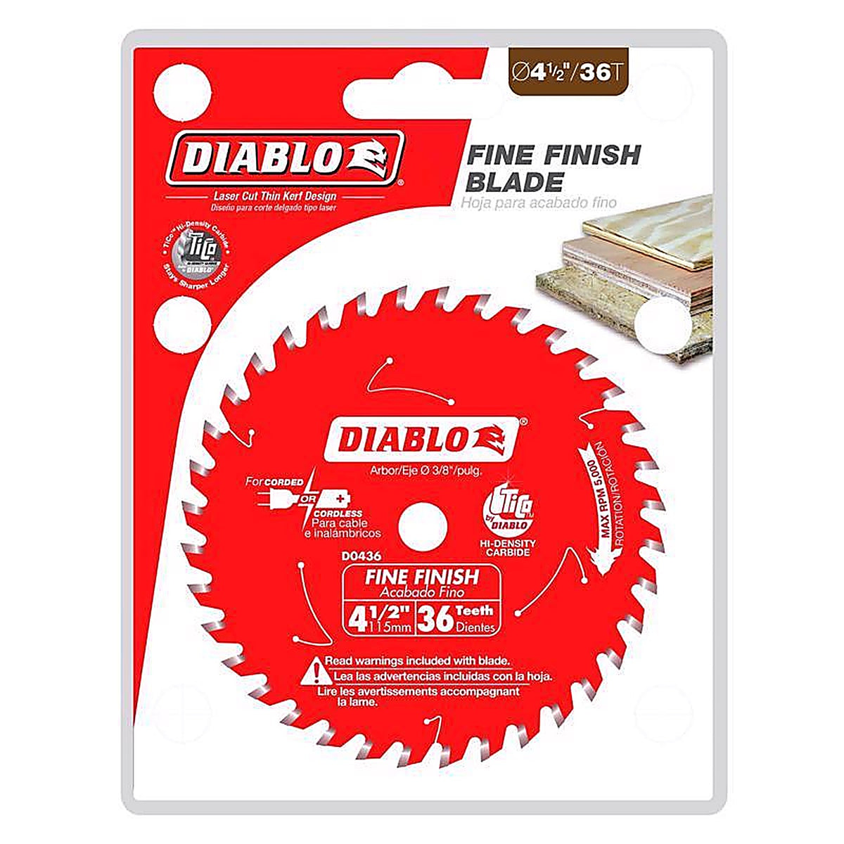 Diablo D0436X 4-1/2 in. D X 3/8 in. S TiCo Hi-Density Carbide Saw Blade 36 teeth 1 pc
