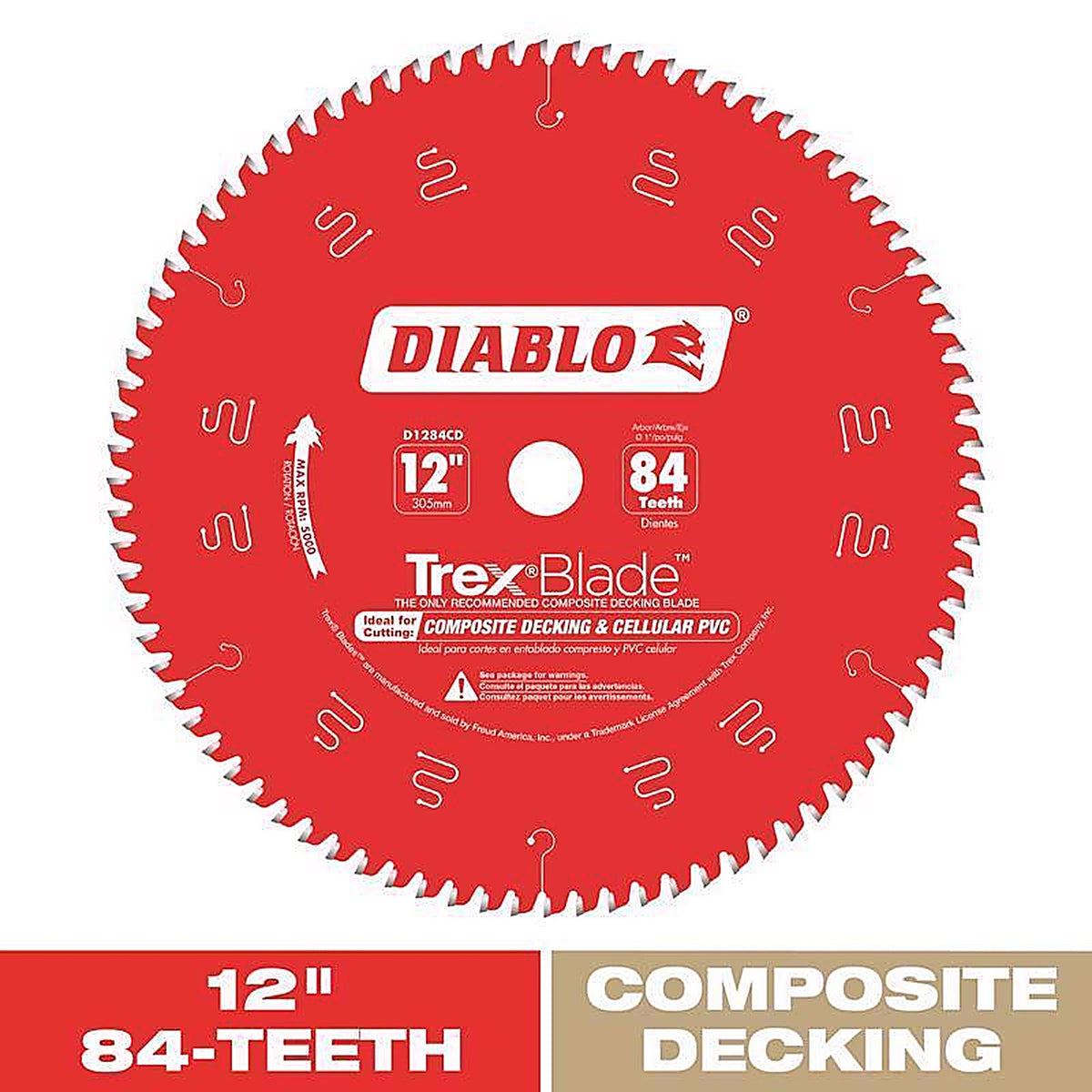 Diablo D1284CD TrexBlade 12 in. D X 1 in. S Carbide Saw Blade 84 teeth 1 pk