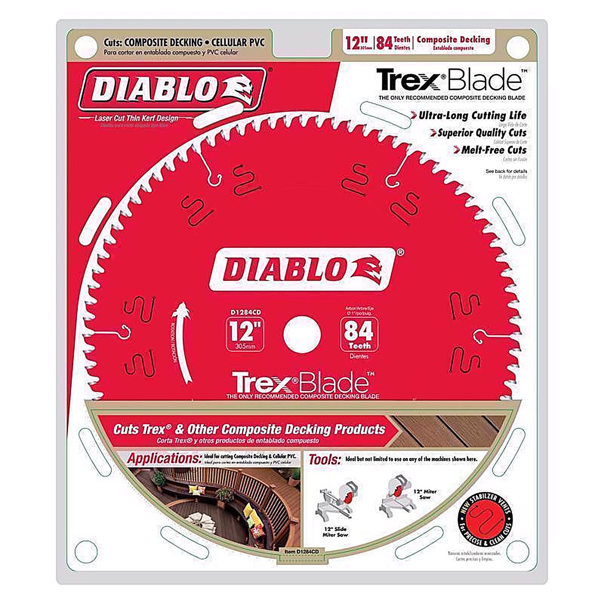 Diablo D1284CD TrexBlade 12 in. D X 1 in. S Carbide Saw Blade 84 teeth 1 pk