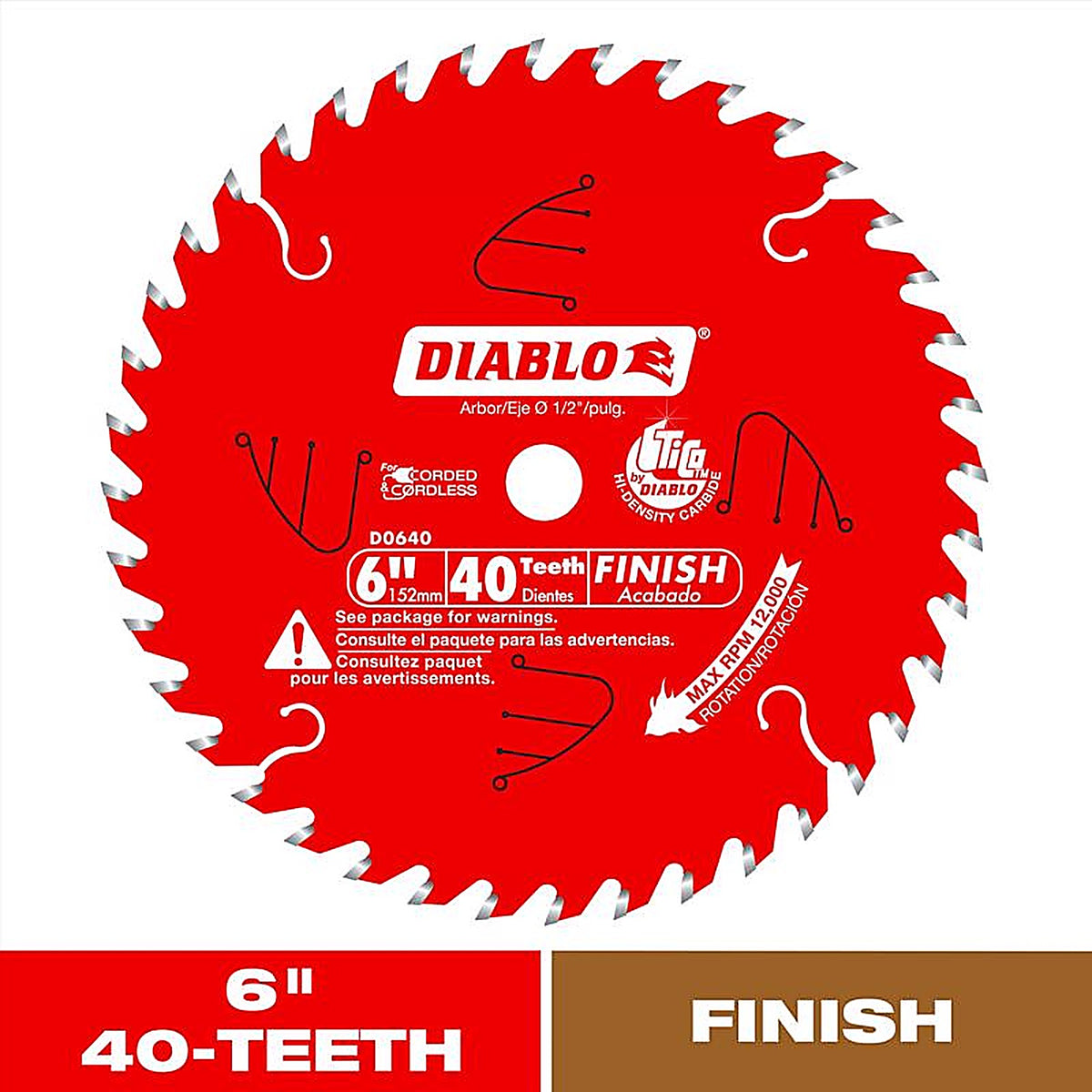 Diablo D0640X 6 in. D X 1/2 in. S TiCo Hi-Density Carbide Finishing Saw Blade 40 teeth 1 pc