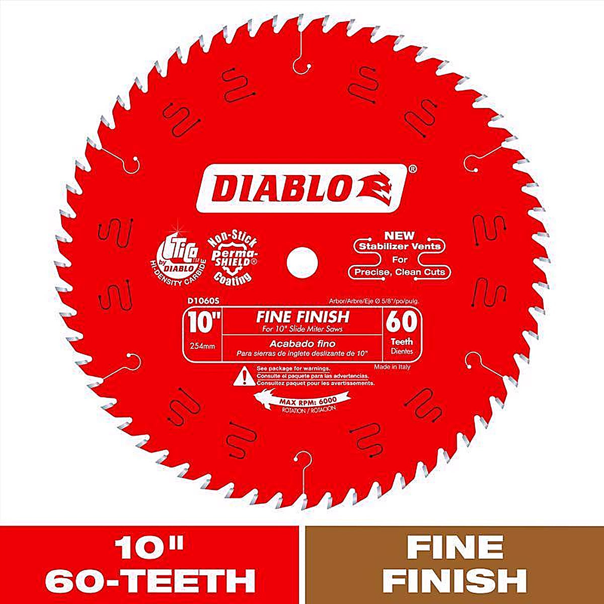 Diablo - D1060S - 10 In. D X 5/8 In. Fine Finish Tico Hi-Density Carbide Circular Saw Blade 60 Teeth 1 Pack
