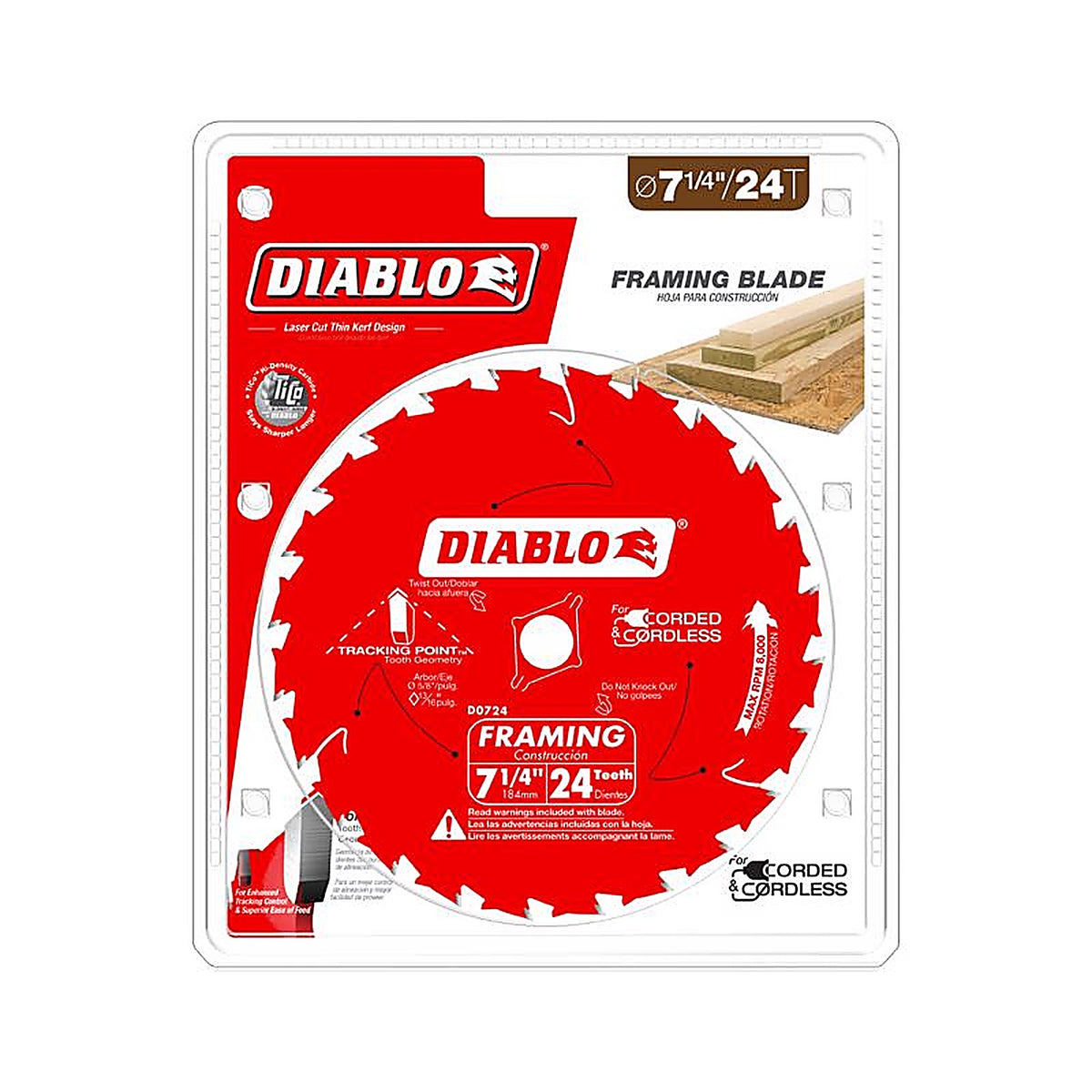 Diablo - D0724X - Tracking Point 7-1/4 In. D X 5/8 In. Tico Hi-Density Carbide Saw Blade 24 Teeth 1 Pack