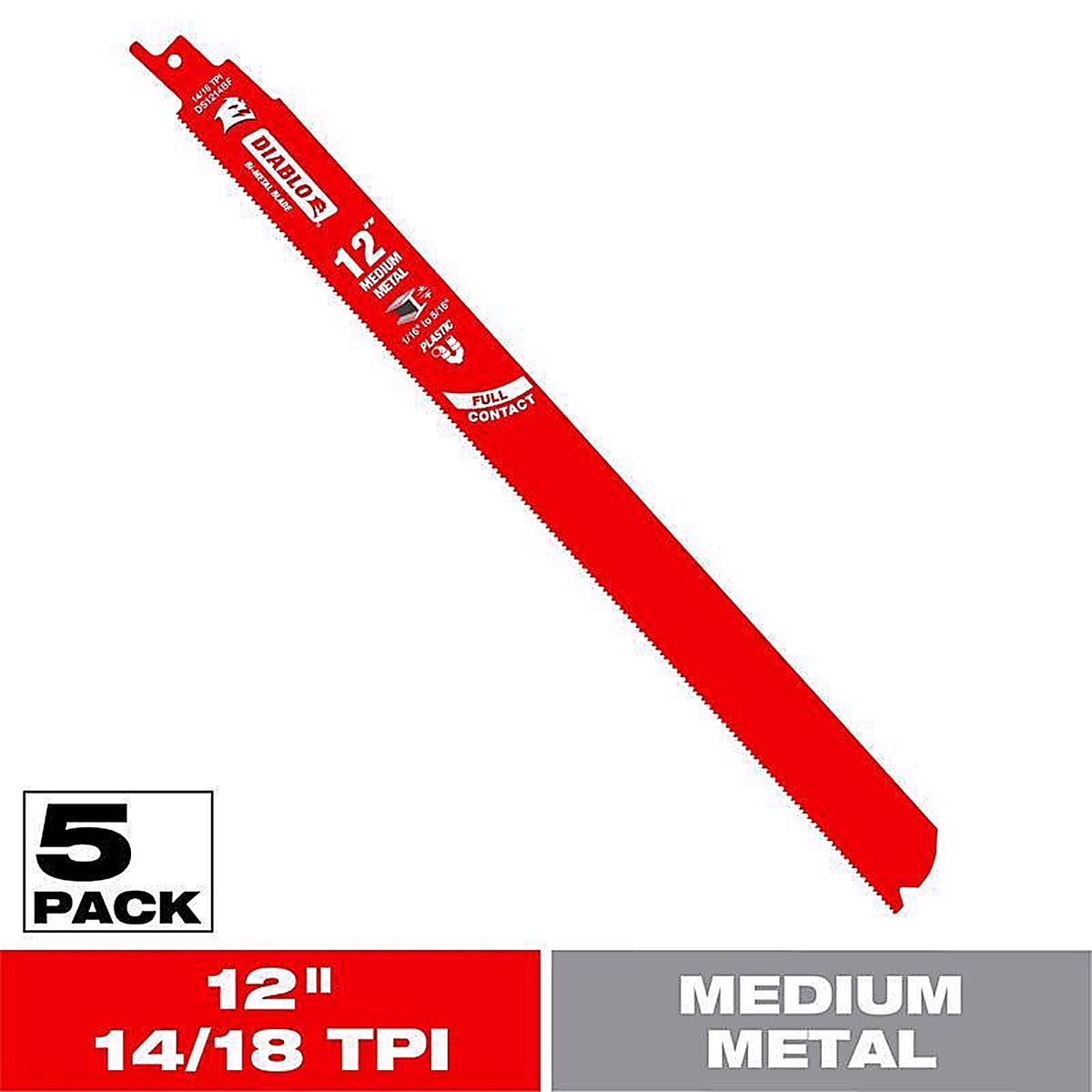 Diablo DS1214BF5 Steel Demon 12 in. Bi-Metal Dual Tooth Reciprocating Saw Blade 14/18 TPI 5 pk
