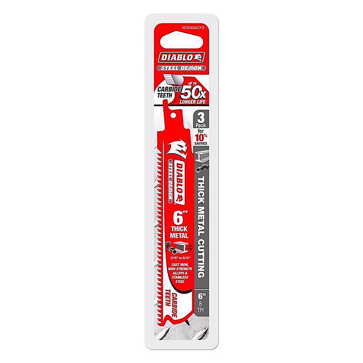 Diablo DS0608CF3 Steel Demon 6 in. Carbide Reciprocating Saw Blade 8 TPI 3 pk