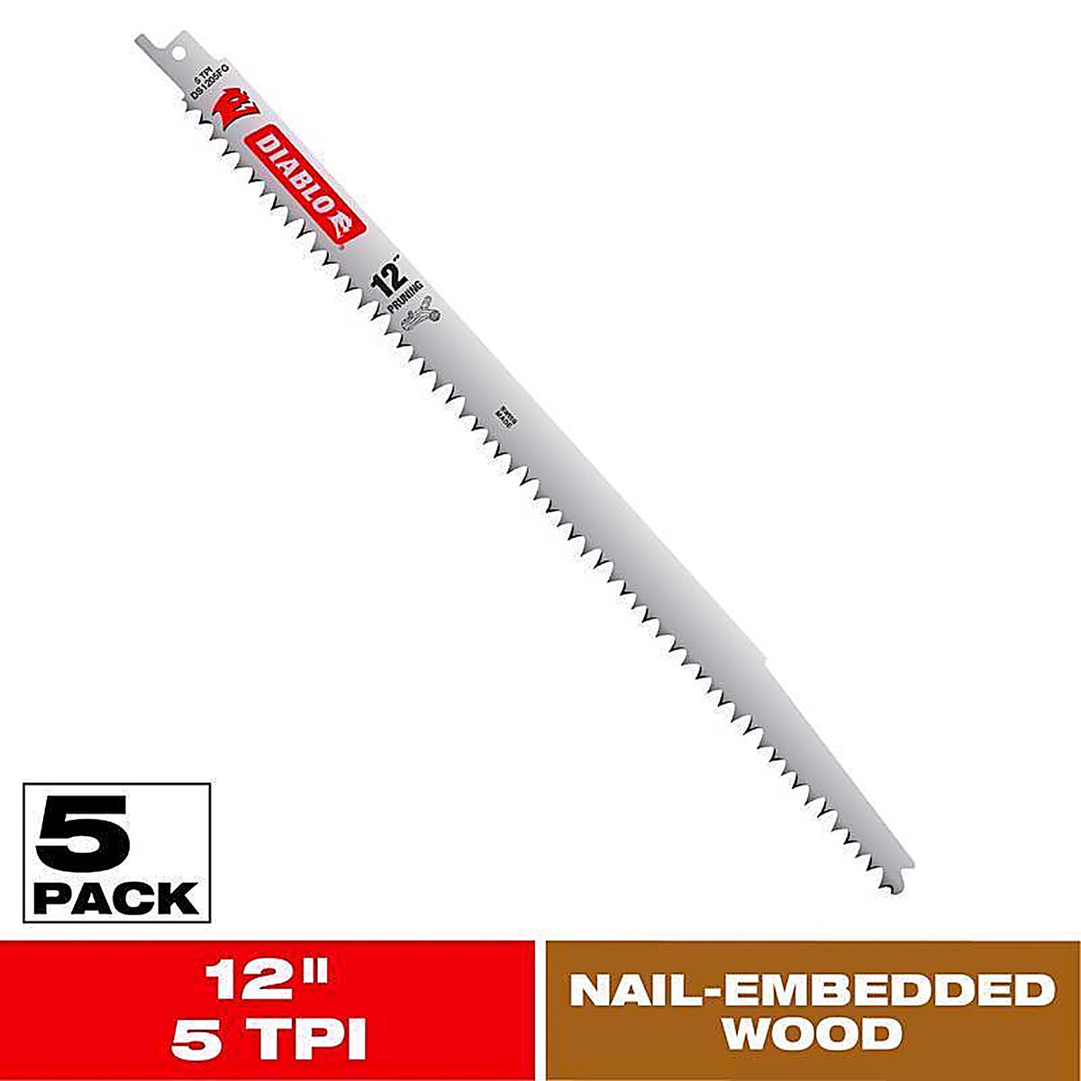 Diablo - DS1205FG5 - 12 In. Bi-Metal Fleam Grind Reciprocating Saw Blade 5 TPI 5 Pack
