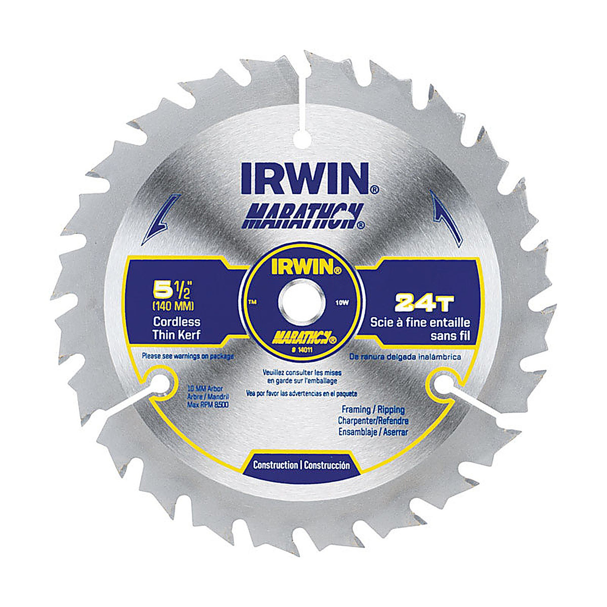 Irwin 14011 Marathon 5-1/2 in. Dia. Carbide Circular Saw Blade 24 teeth 1/Pack
