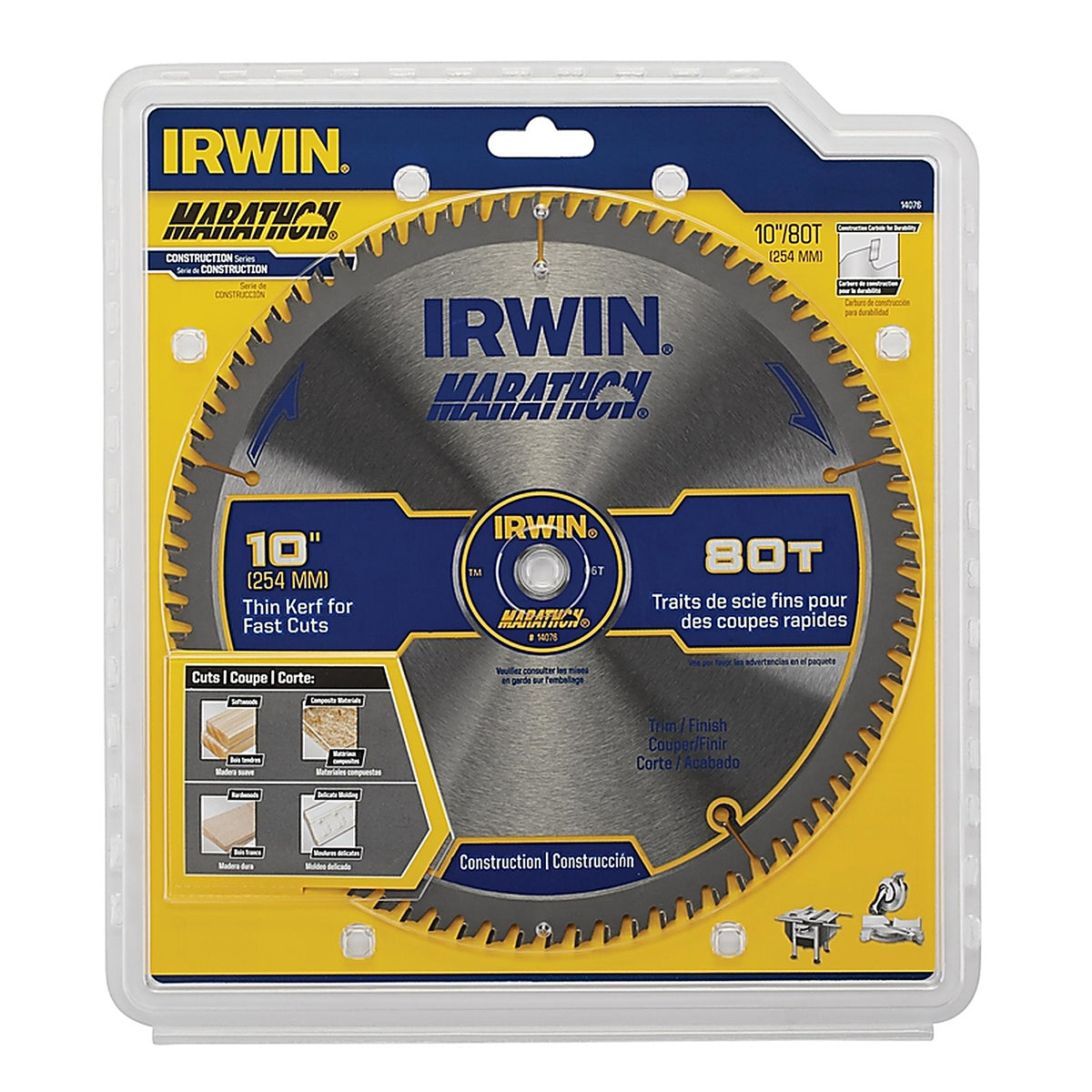 Irwin - 14076 - Marathon 10 In. D X 5/8 In. Carbide Circular Saw Blade 80 Teeth 1 Pack