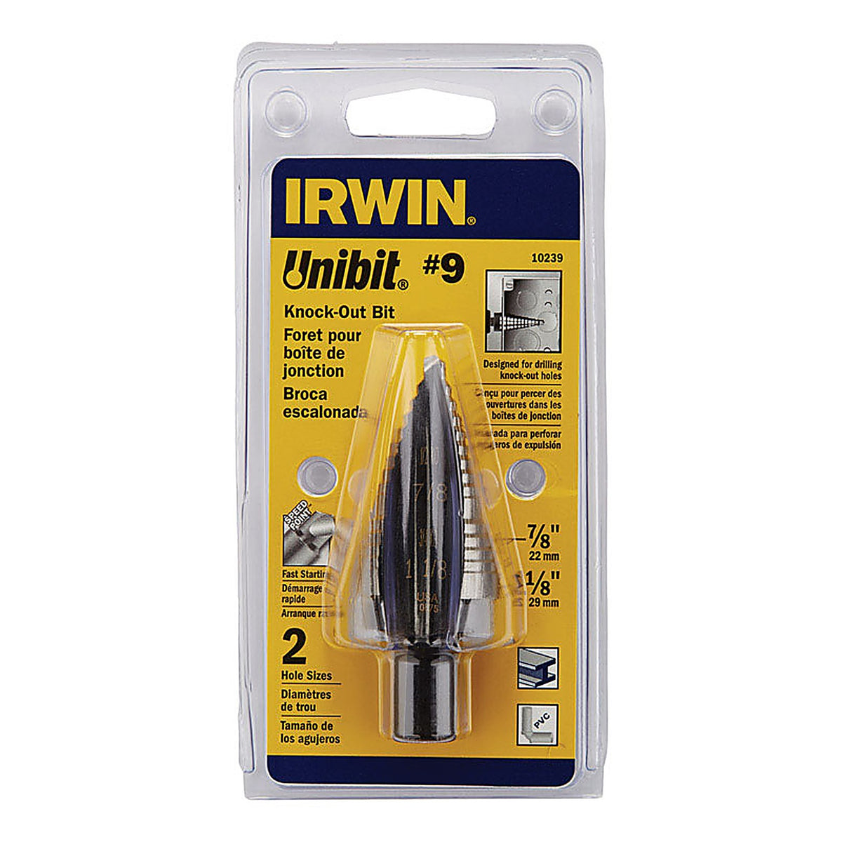 Irwin - 10239 - Unibit #9 X 6 In. L High Speed Steel Step Drill Bit Square Shank 1 Piece