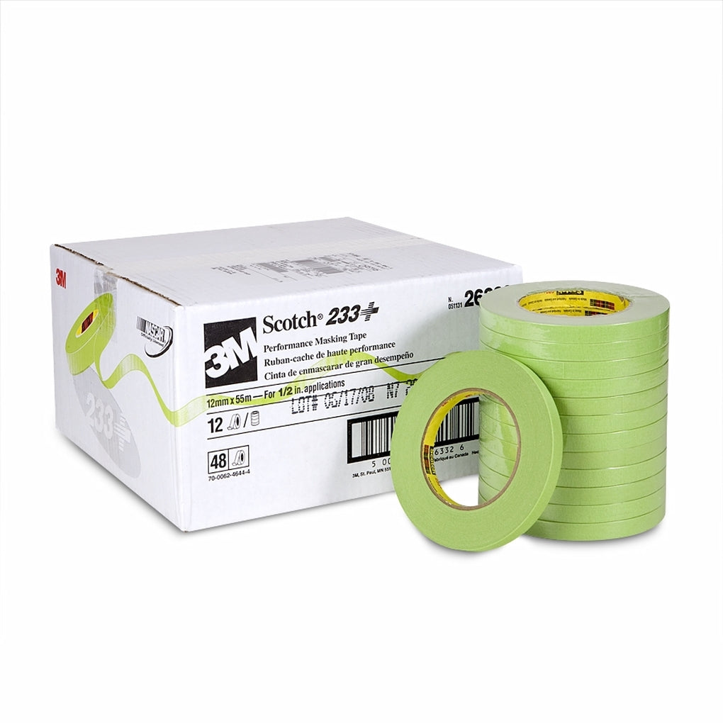 3M 26332 Scotch Performance Green Masking Tape 233+, 12 mm width (.47 inches)