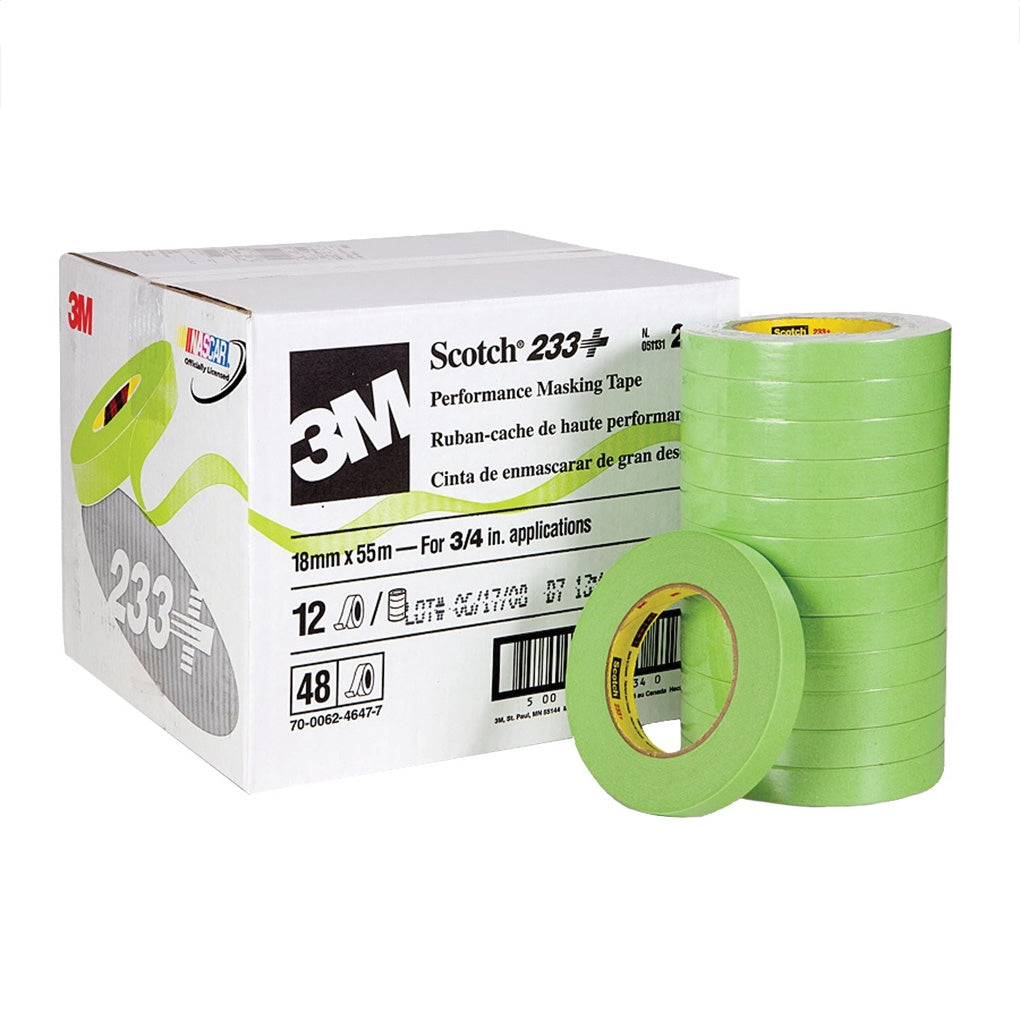 3M 26334CS Scotch 233+ Green Automotive Masking Tape, 3/4in. x 55m, 48/Rolls