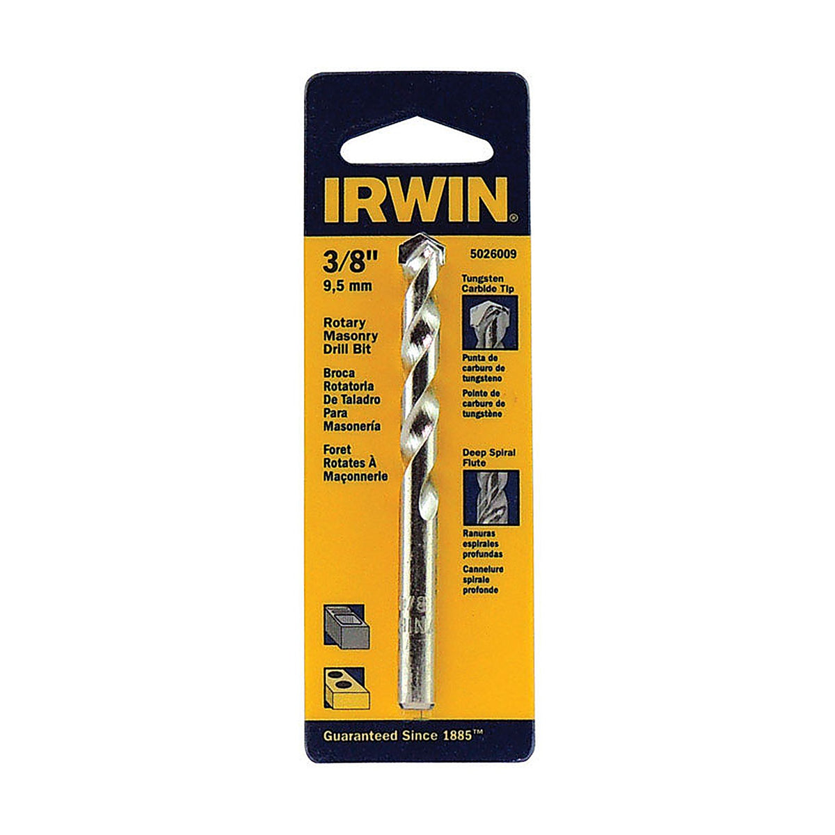 Irwin - 5026009 - 3/8 In. X 4 In. L Tungsten Carbide Tipped Rotary Drill Bit Straight Shank 1 Piece