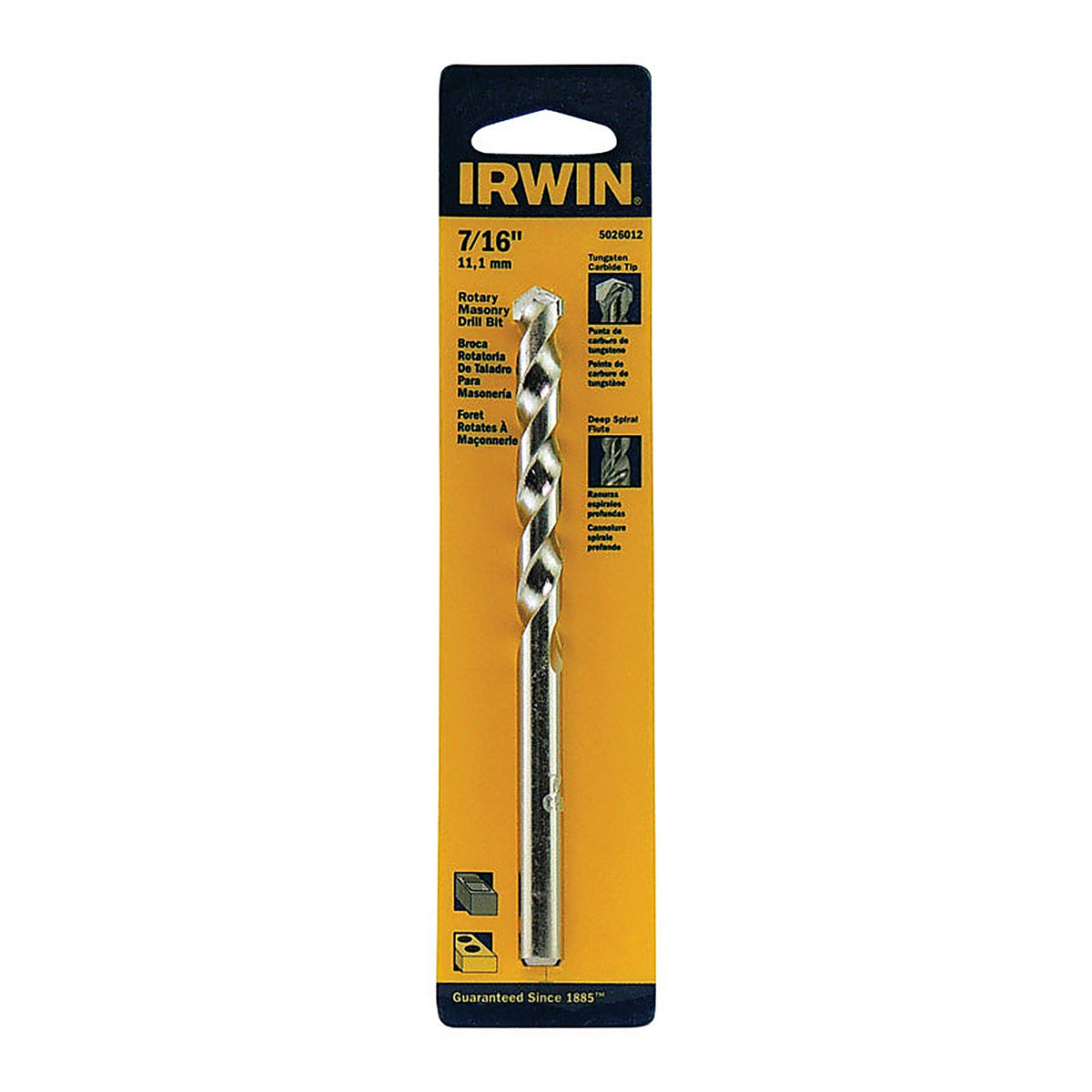 Irwin - 5026012 - 7/16 In. X 6 In. L Tungsten Carbide Tipped Rotary Drill Bit Straight Shank 1 Piece