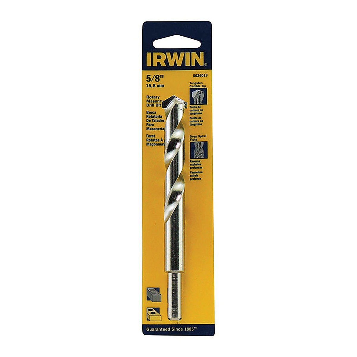 Irwin - 5026019 - 5/8 In. X 6 In. L Tungsten Carbide Tipped Rotary Drill Bit Straight Shank 1 Piece