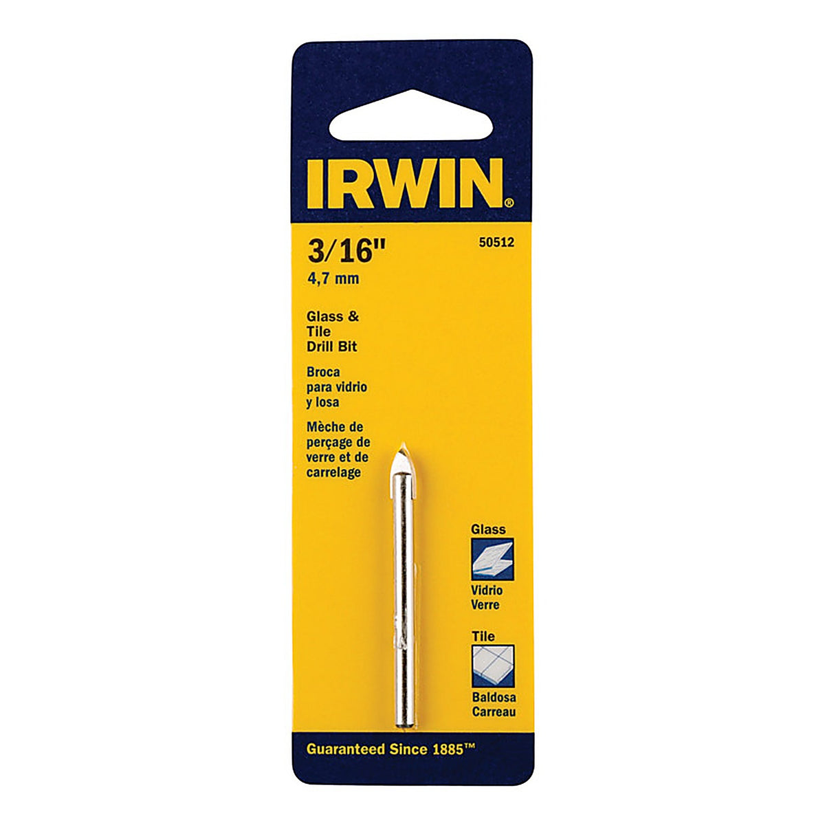 Irwin 50512 3/16 in. S X 2.25 in. L Carbide Tipped Glass And Tile Drill Bit 1 pc