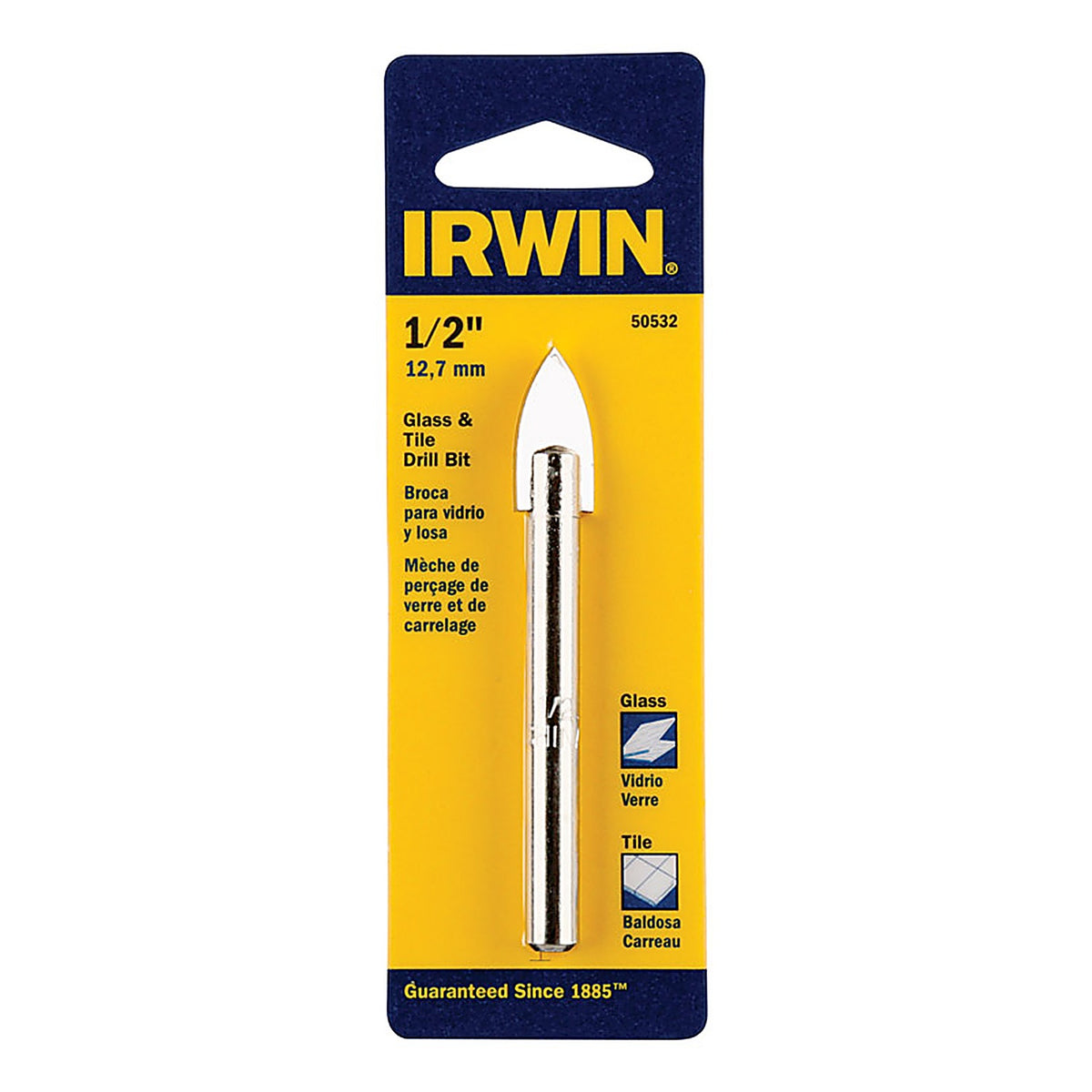 Irwin - 50532 - 1/2 In. X 3 In. L Carbide Tipped Glass/Tile Drill Bit Straight Shank 1 Pack