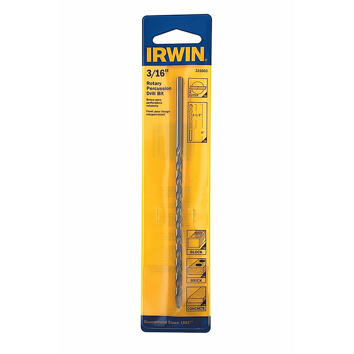 Irwin - 326003 - 3/16 In. X 6 In. L Chrome Vanadium Steel Percussion Drill Bit Straight Shank 1 Pack