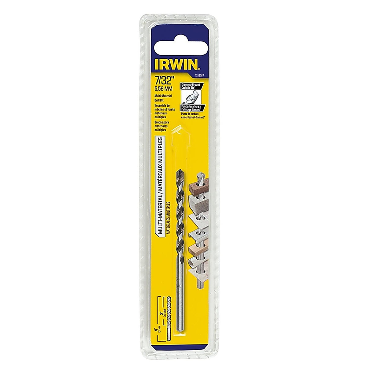 Irwin - 1792767 - 7/32 In. X 4 In. L Multi-Material Jobber Length Masonry Drill Bit Straight Shank 1 Piece