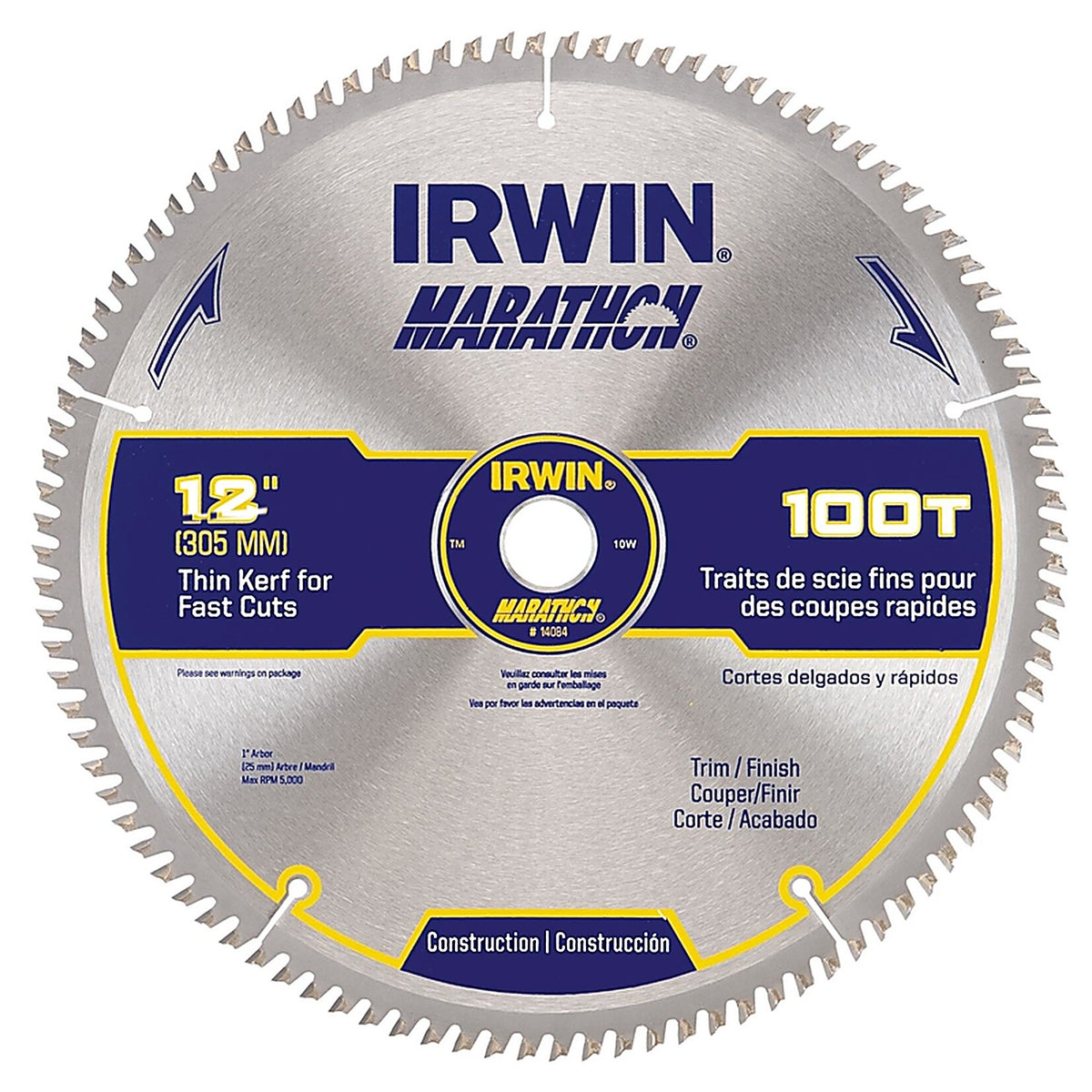 Irwin - 14084 - Marathon 12 In. D X 1 In. Carbide Circular Saw Blade 100 Teeth 1 Pack