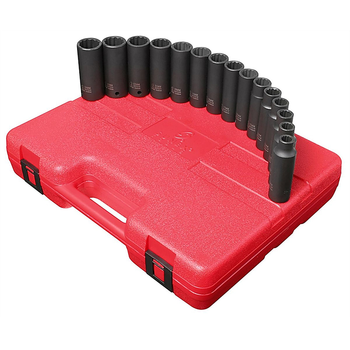 Sunex 2672 1/2in. Drive, 12 Pt. Metric Deep Impact Socket Set, 15 Pc.