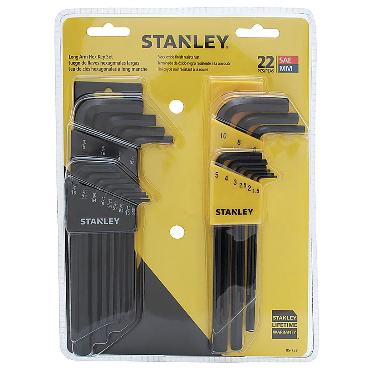 Stanley - 85-753 - Multi-Size Metric and SAE Long Arm HEX Key Set 22 Piece
