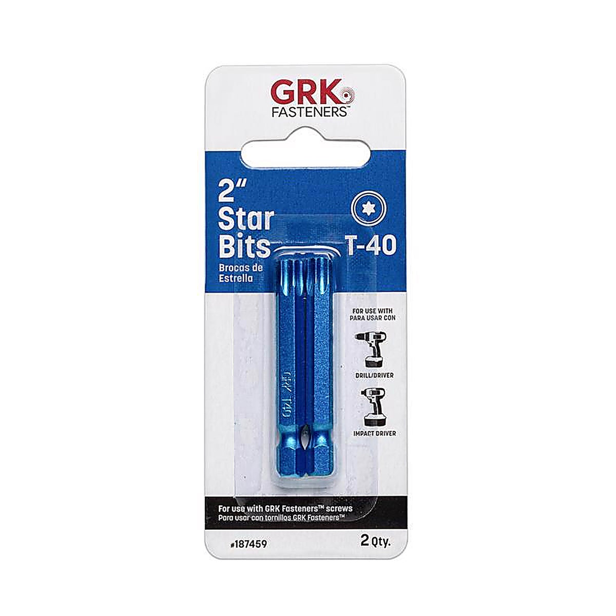 GRK Fasteners 187459 Star T40 x 2 in. L Power Bit Carbon Steel 2/pc.