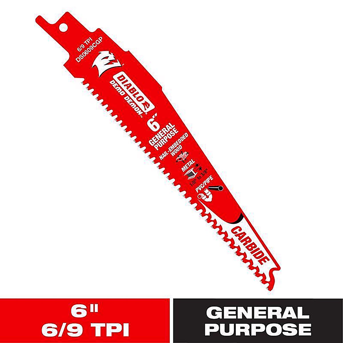 Diablo DS0609CGP Demo Demon 6 in. Carbide Reciprocating Saw Blade 6/9 TPI 1 pk
