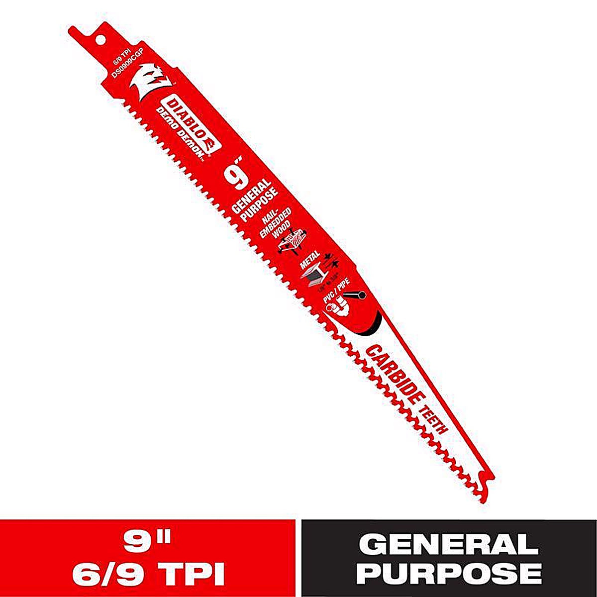 Diablo DS0909CGP Demo Demon 9 in. Carbide Tipped Reciprocating Saw Blade 6/9 TPI 1 pk