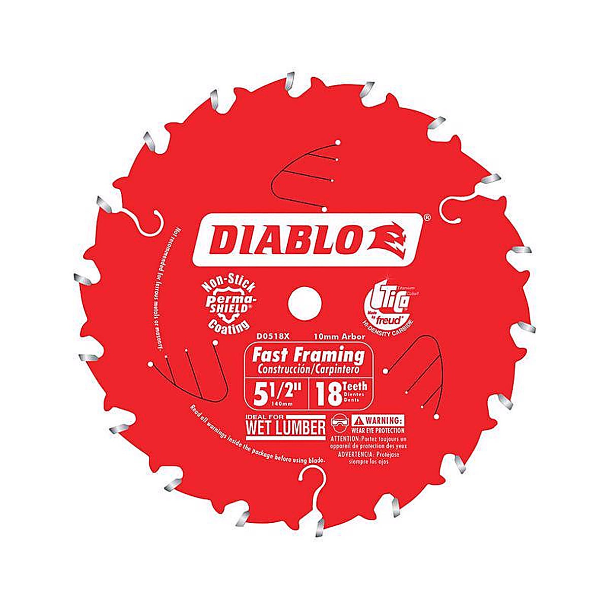 Diablo D055018WMX 5-1/2 in. D X 10 mm S Fast Framing TiCo Hi-Density Carbide Trim Saw Blade 18 teeth 1 pc