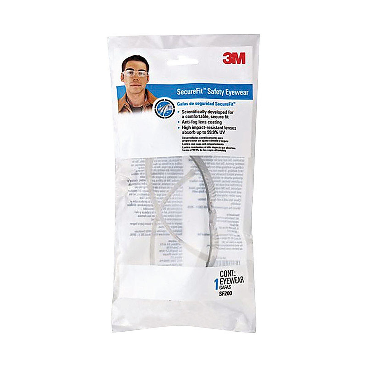 3M SF200-PV6 SecureFit Anti-Fog Safety Glasses Clear Lens Clear Frame 1 pc