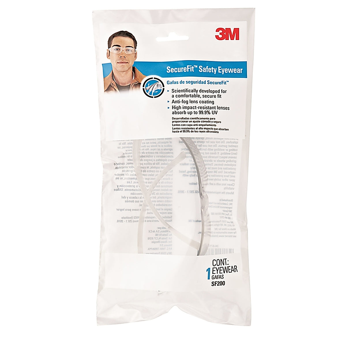 3M SF200-PV6 SecureFit Anti-Fog Safety Glasses Clear Lens Clear Frame 1 pc
