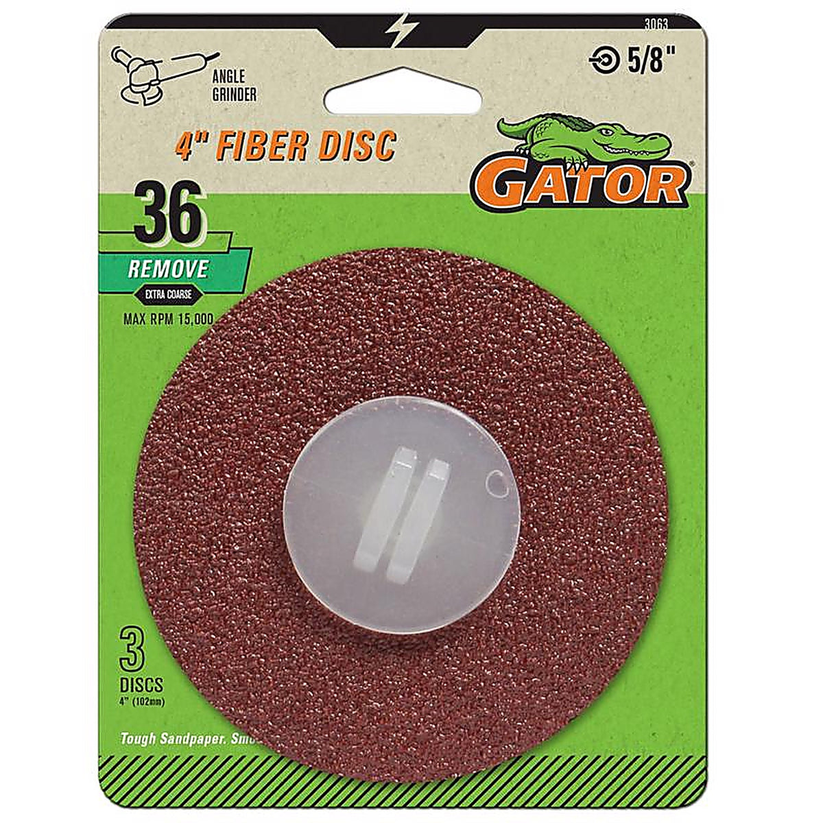 Gator - 3063 - 4 In. Aluminum Oxide Center Mount Fiber Disc 36 Grit Extra Coarse 3 Pack