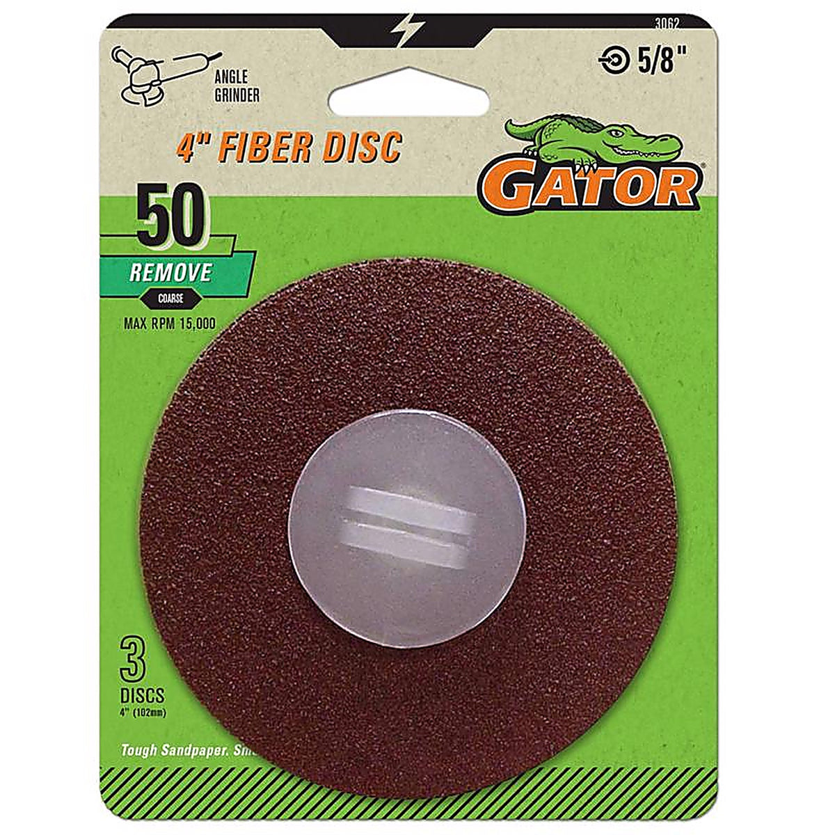 Gator - 3062 - 4 In. Aluminum Oxide Center Mount Fiber Disc 50 Grit Coarse 3 Pack