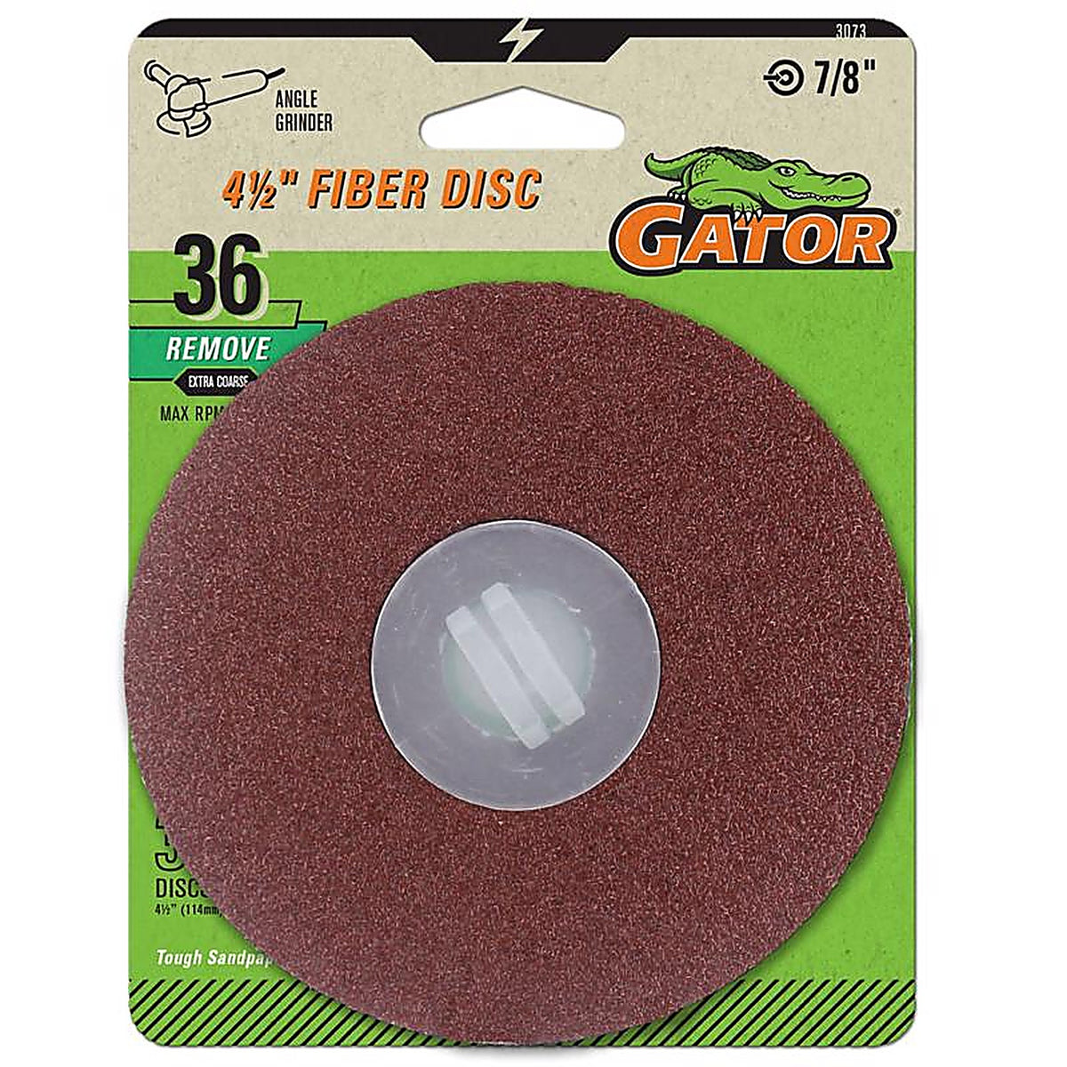 Gator - 3073 - 4.5 In. Aluminum Oxide Center Mount Fiber Disc 36 Grit Extra Coarse 3 Pack