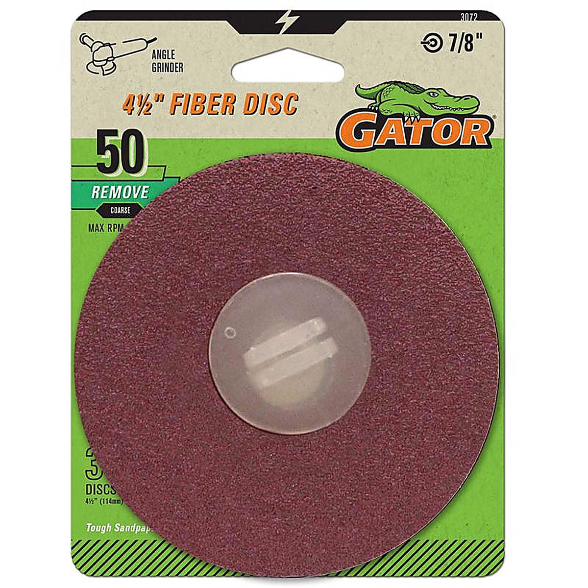 Gator - 3072 - 4.5 In. Aluminum Oxide Center Mount Fiber Disc 50 Grit Coarse 3 Pack