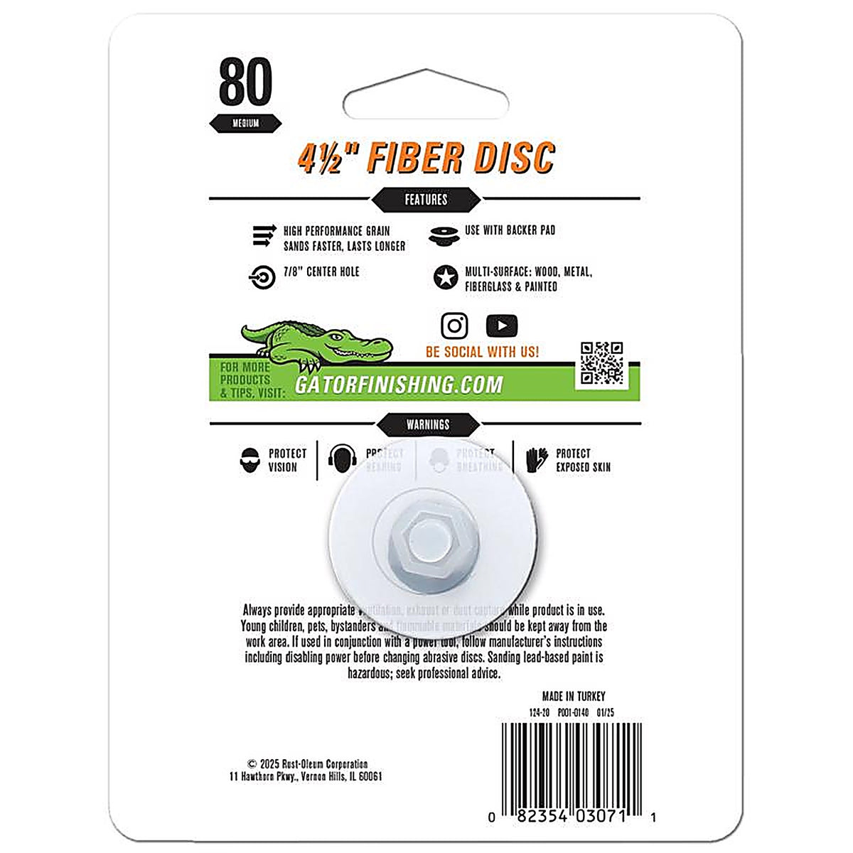 Gator - 3071 - 4.5 In. Aluminum Oxide Center Mount Fiber Disc 80 Grit Medium 3 Pack