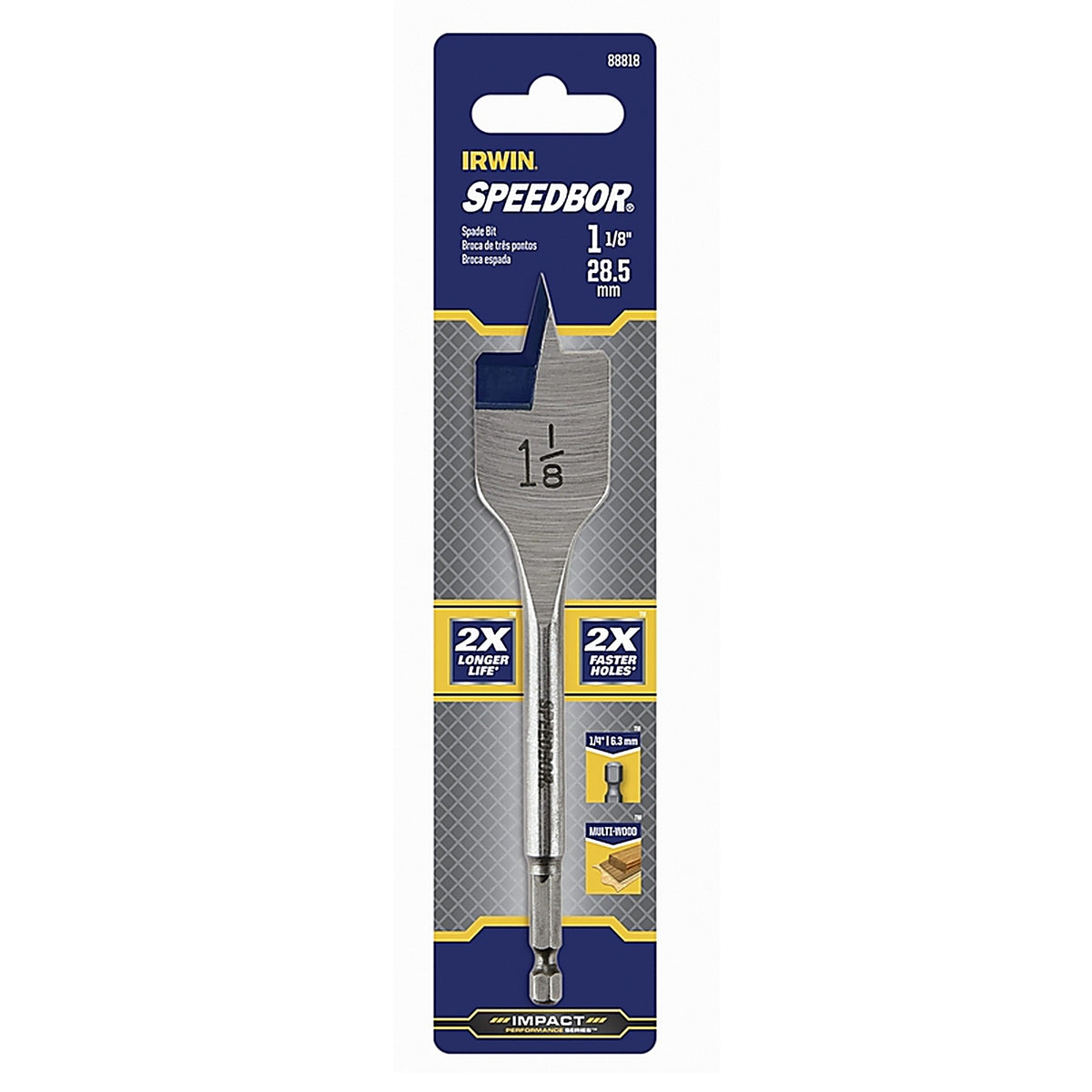 Irwin 88818 Speedbor 1-1/8 in. x 6 in. L Carbon Steel Wood Boring Bit 1/pc.