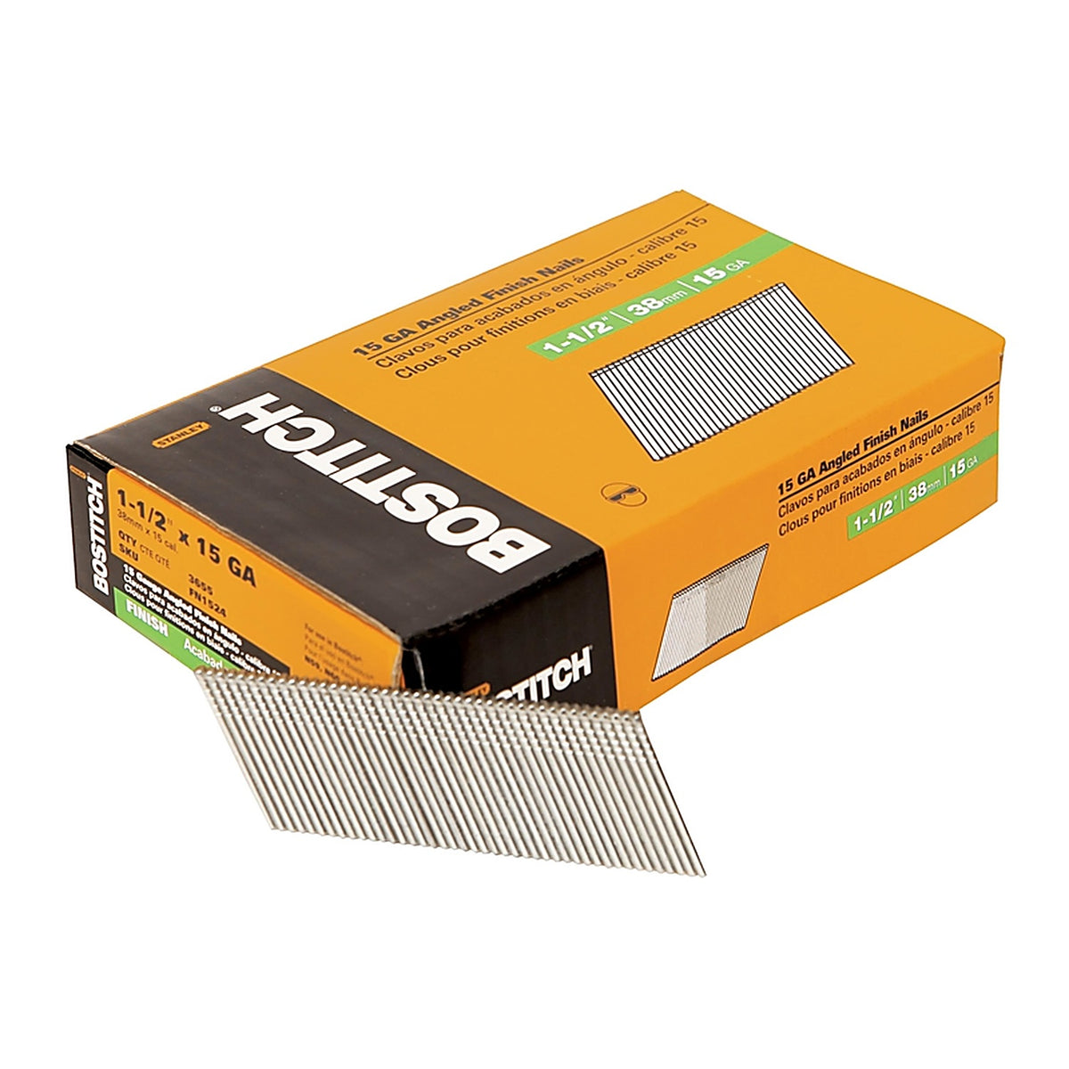 Stanley Bostitch FN1524 1-1/2 in. 15 Ga. Angled Strip Finish Nails Smooth Shank 3655/Pack