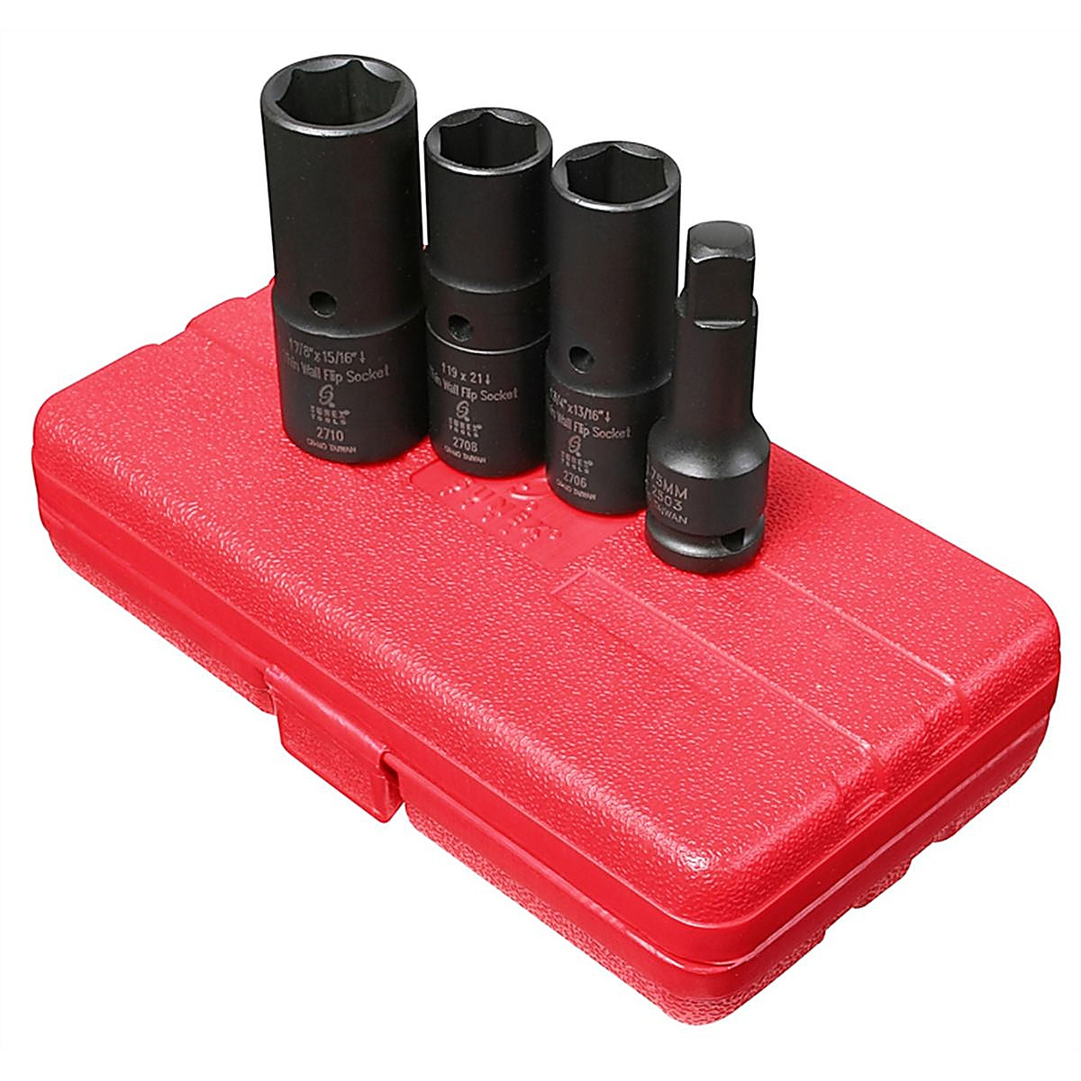 Sunex Tools - 2724 - 1/2 Inch Drive, SAE and Metric Deep Thin Wall Flip Socket Set, 4 Piece