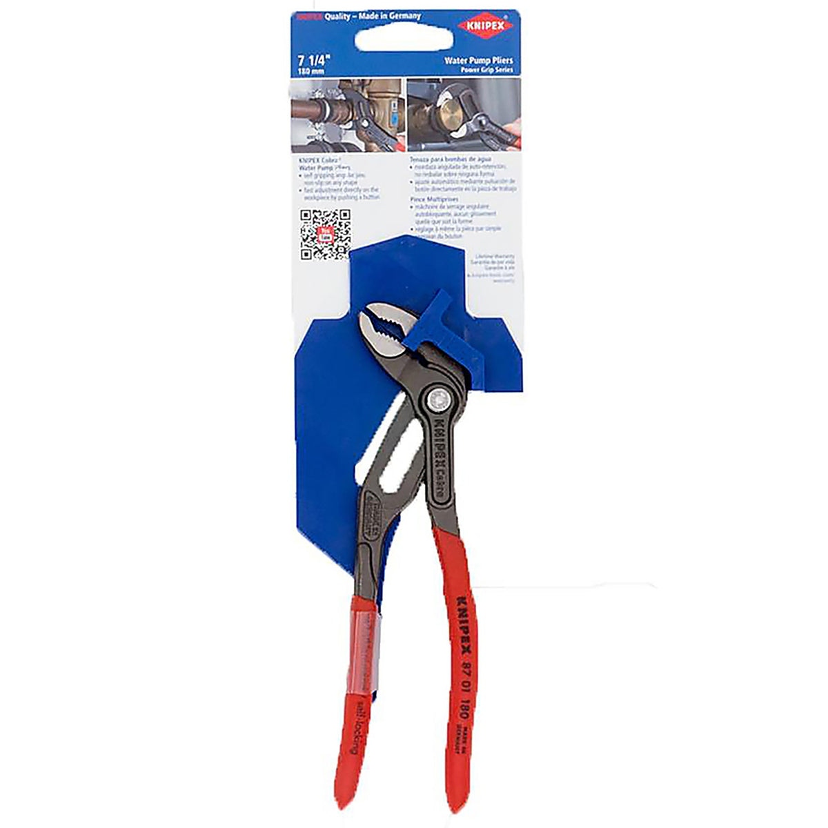 Knipex - 87 01 180 SBA - Cobra 7.25 In. Chrome Vanadium Steel Water Pump Pliers