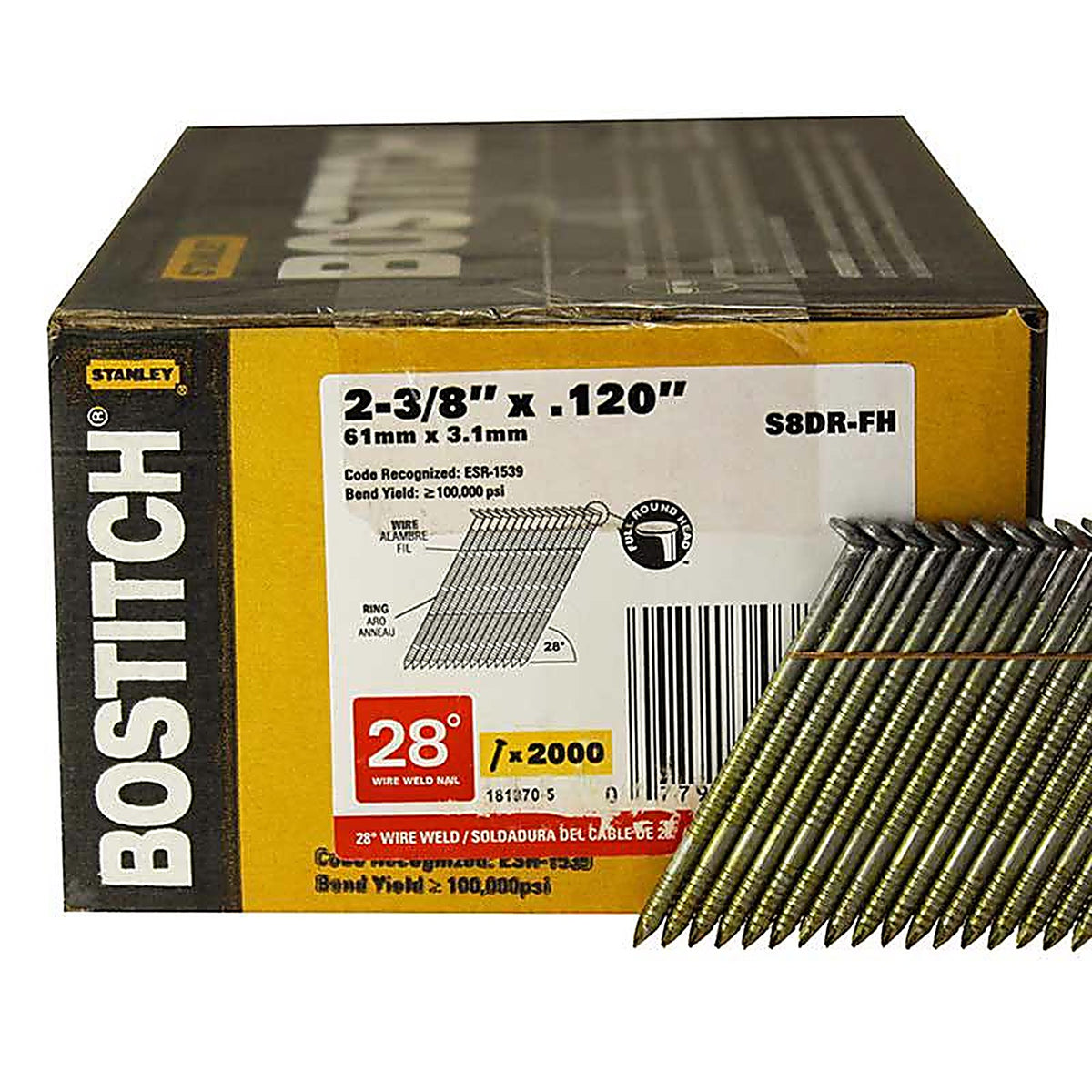 Bostitch - S8DR-FH - 2-3/8 In. L Angled Strip Coated Stick Nails 28 Deg 2000 Pack