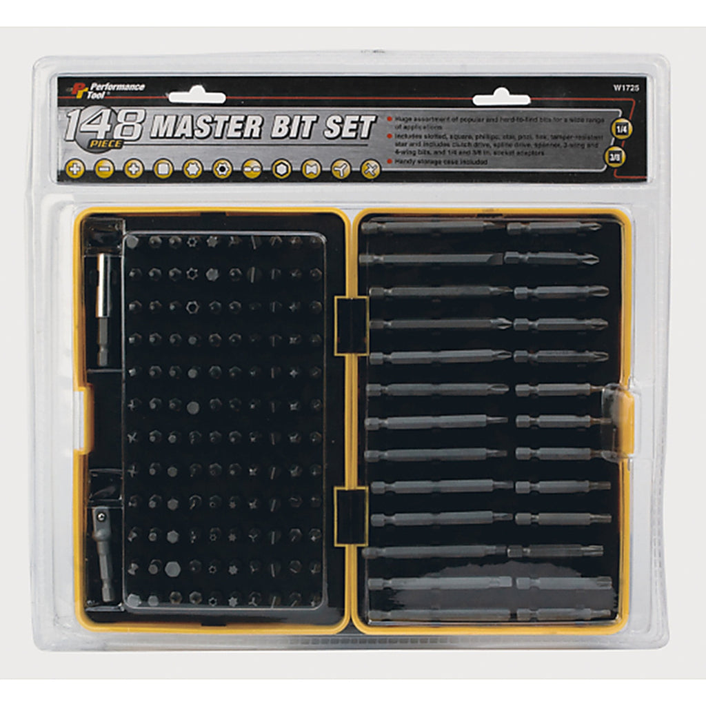 Performance Tool - W1725 - Assorted Master Bit Set Multi-Material 148 Piece