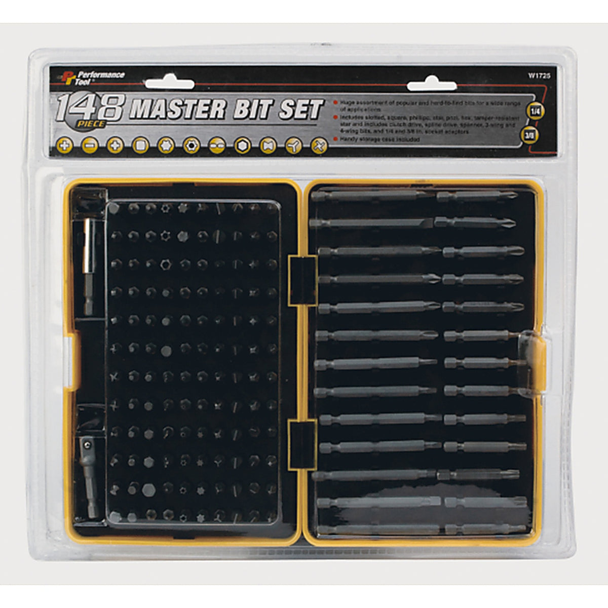 Performance Tool - W1725 - Assorted Master Bit Set Multi-Material 148 Piece