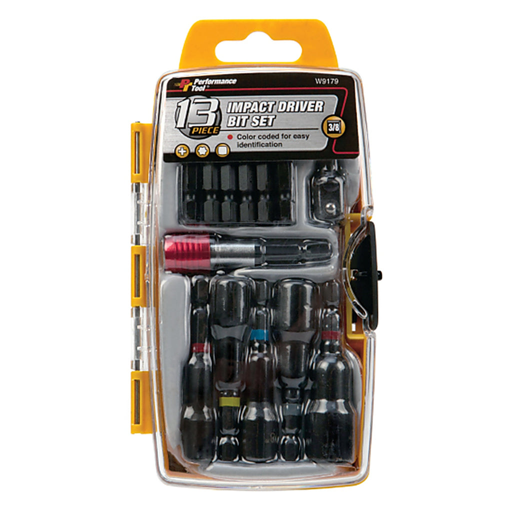 Performance Tool - W9179 - Assorted 2 In. L Impact Driver Bit Set S2 Tool Steel 13 Piece
