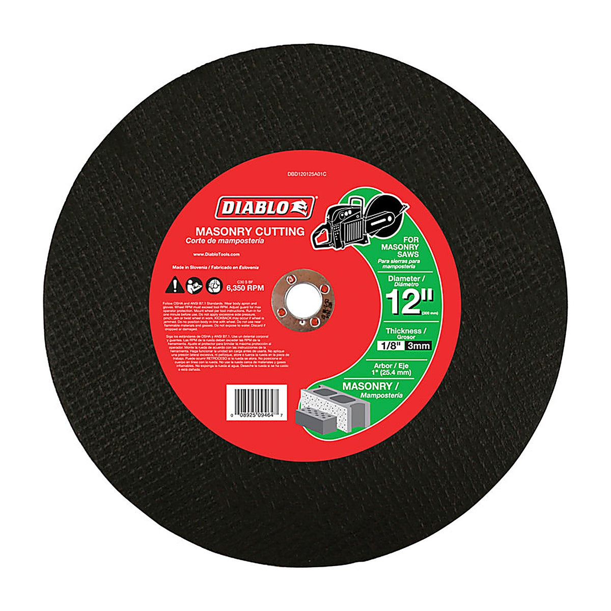 Diablo DBD120125A01C 12 in. D X 1 in. S Silicon Carbide High Speed Masonry Cut-Off Disc 1 pk