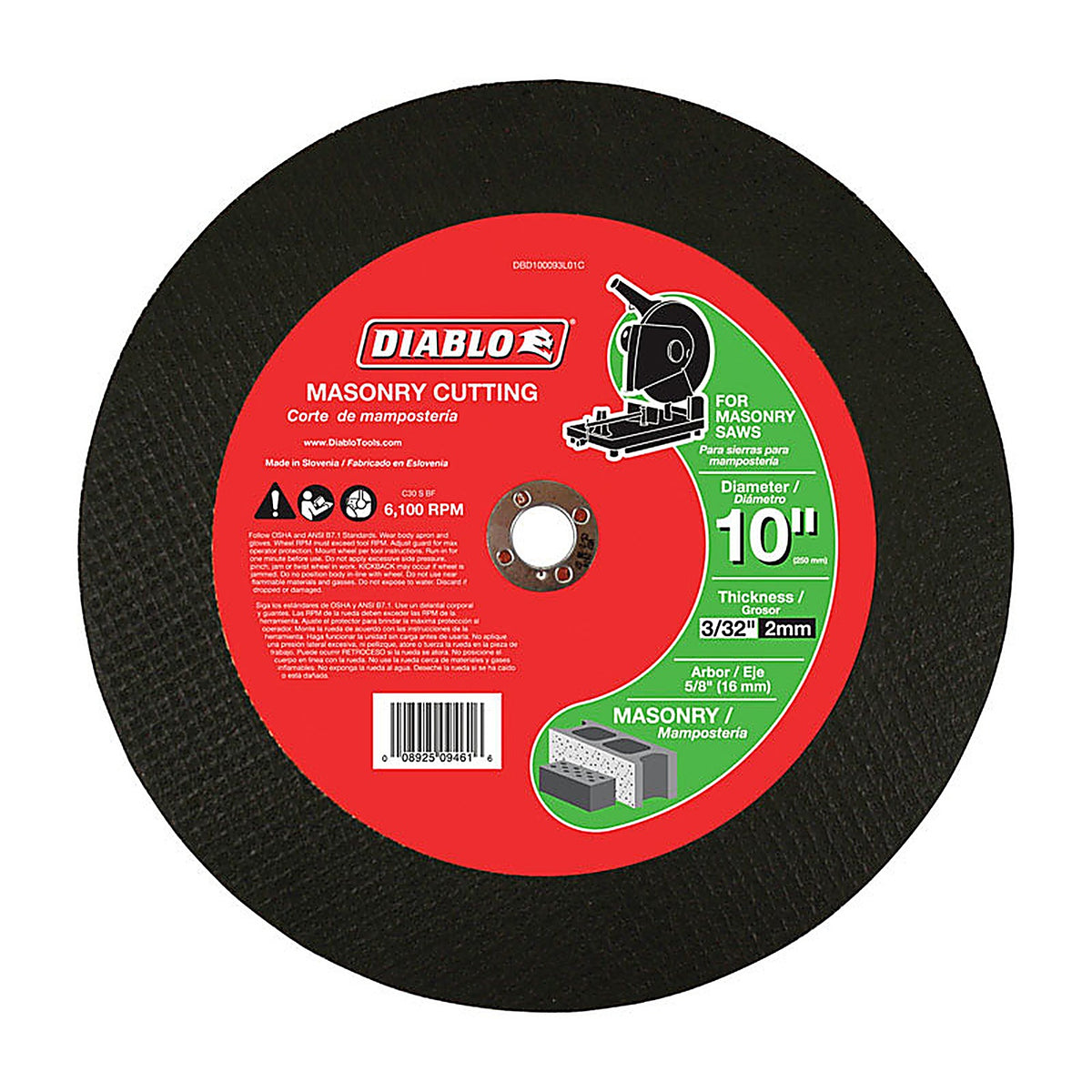 Diablo DBD100093L01C 10 in. D X 5/8 in. S Aluminum Oxide Masonry Cut-Off Disc 1 pk