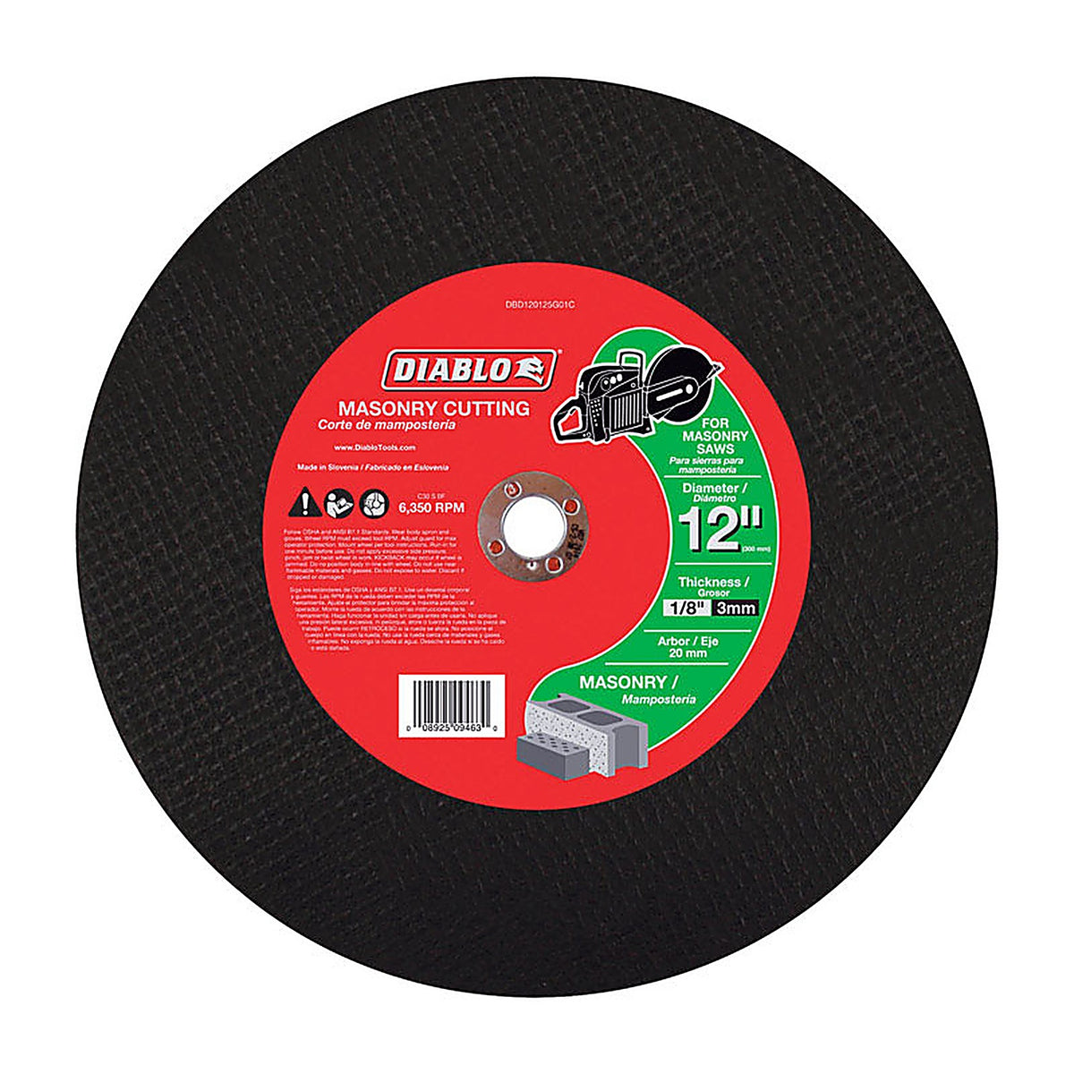 Diablo DBD120125G01C 12 in. D X 20 mm Silicon Carbide Masonry Cut-Off Disc 1 pc