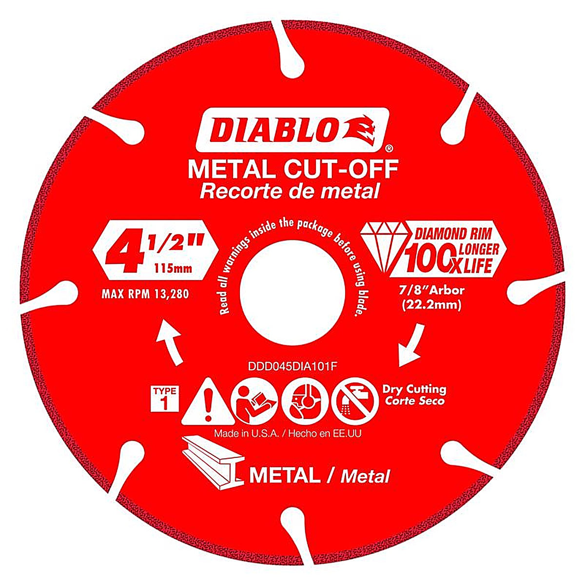 Diablo DDD045DIA101F 4-1/2 in. D X 7/8 in. S Diamond Metal Cut-Off Wheel