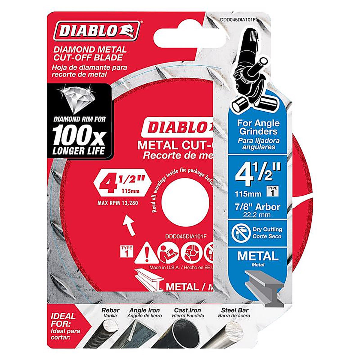 Diablo DDD045DIA101F 4-1/2 in. D X 7/8 in. S Diamond Metal Cut-Off Wheel